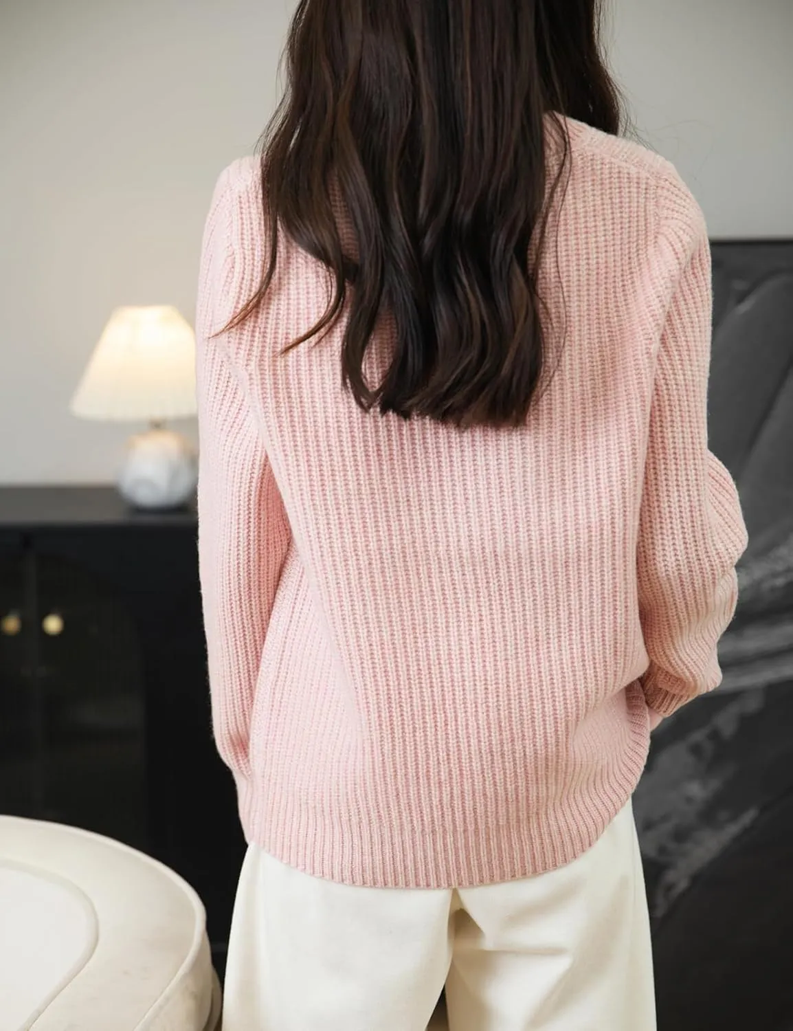 Women's 100% Merino Wool Sweater 2025 Fall Winter Casual Crewneck Long Sleeve Ribbed Knitted Pullover Sweater