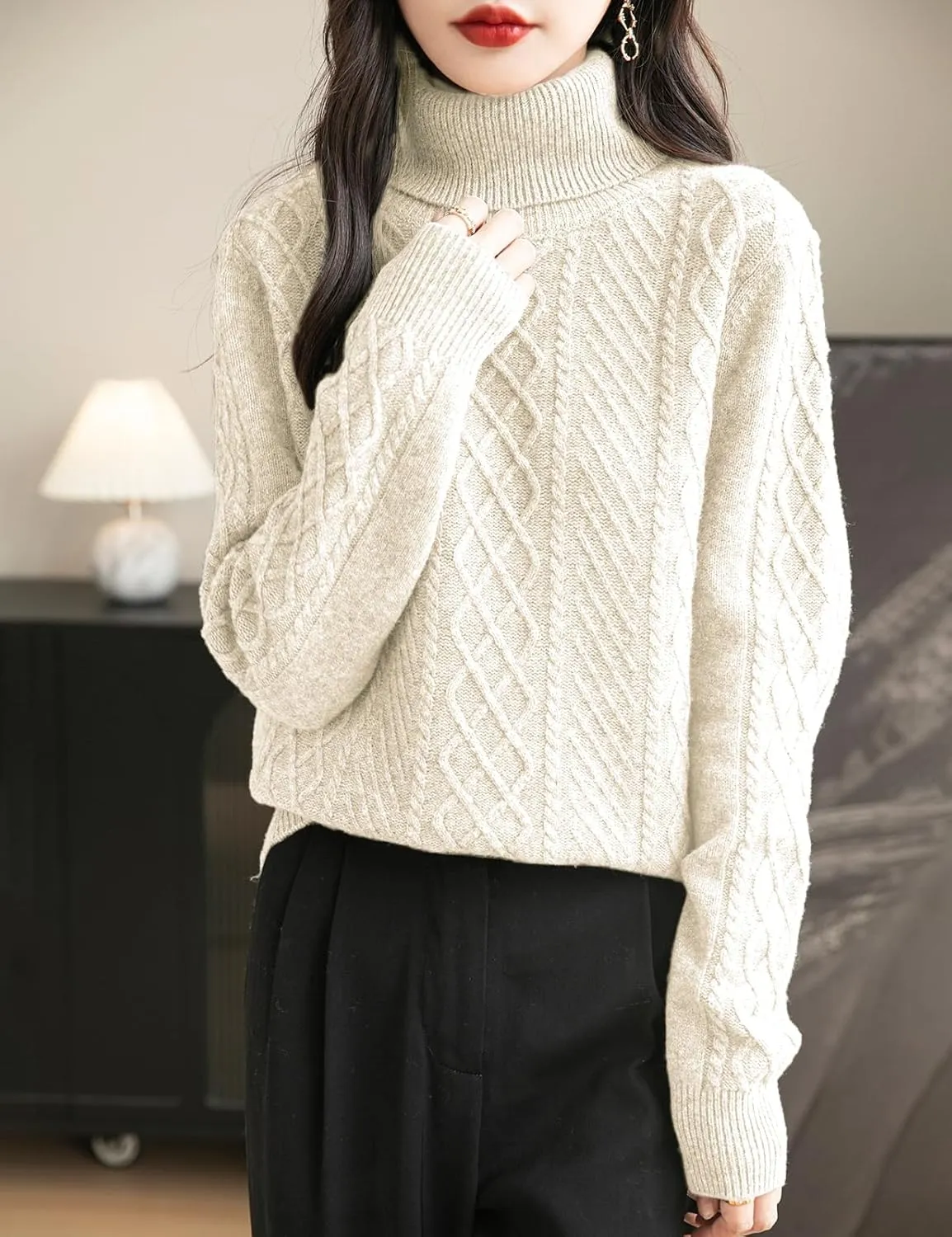 Women's 100% Merino Wool Sweater 2025 Fall Winter Turtleneck Warm Soft Casual Long Sleeve Knitted Sweater