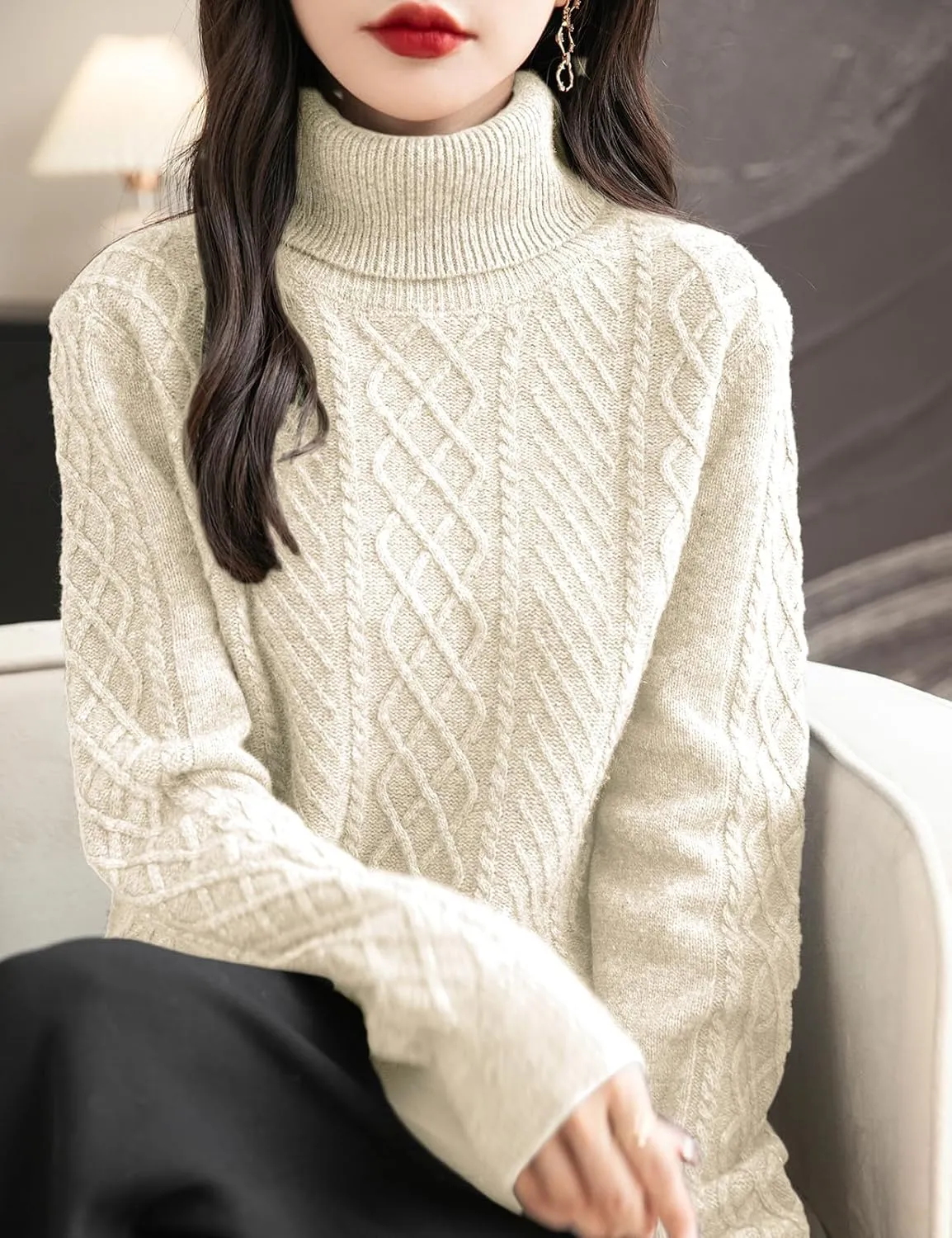 Women's 100% Merino Wool Sweater 2025 Fall Winter Turtleneck Warm Soft Casual Long Sleeve Knitted Sweater