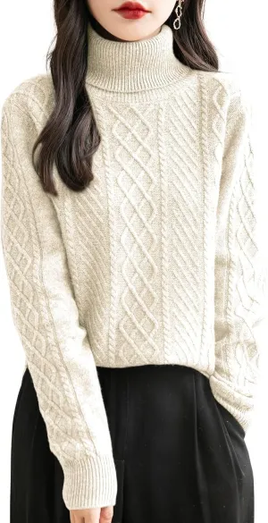 Women's 100% Merino Wool Sweater 2025 Fall Winter Turtleneck Warm Soft Casual Long Sleeve Knitted Sweater