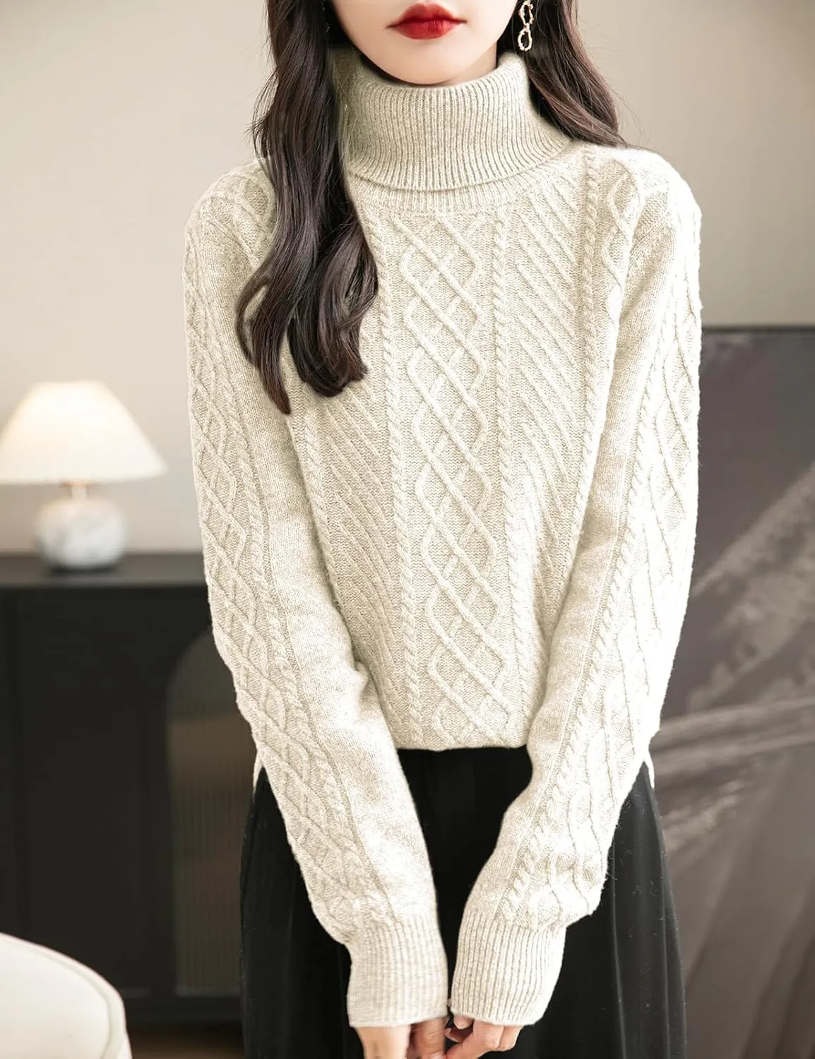 Women's 100% Merino Wool Sweater 2025 Fall Winter Turtleneck Warm Soft Casual Long Sleeve Knitted Sweater