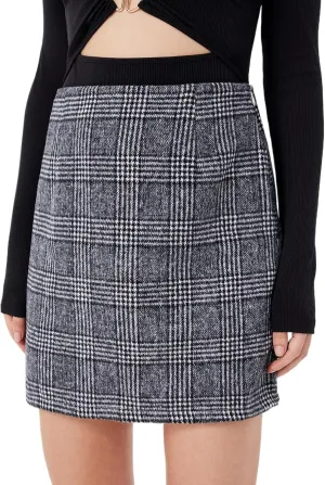 Women's Casual Plaid Skirt Zipper Side High Waisted Bodycon Mini Skirt