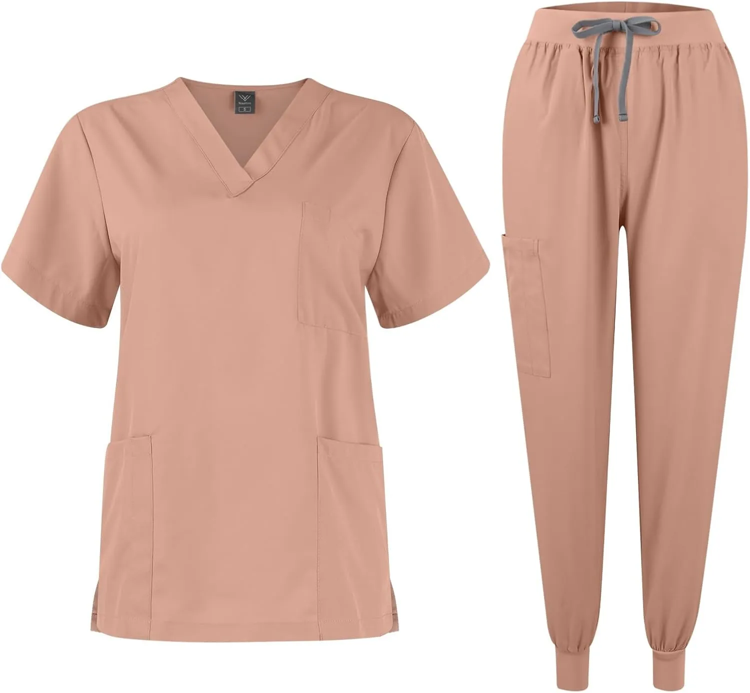 Women's V-Neck Stretch Fit Scrub Top & Jogger Scrubs Pants Multi Pocket Medical Nurse Uniforms Set