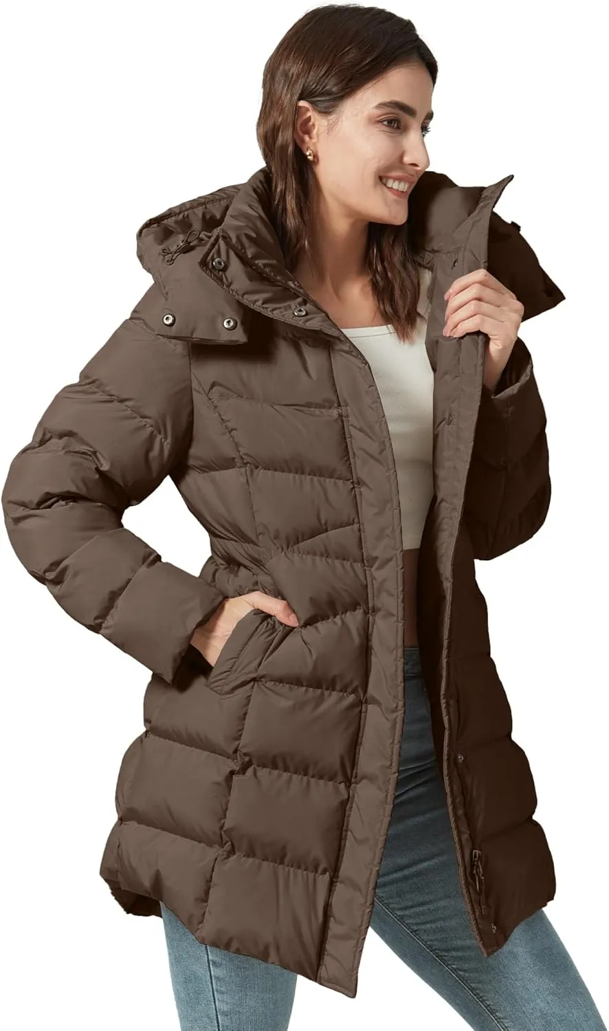 Women's Winter Warm Long Puffer Jacket Detachable Hood Quilted Thicken Coats
