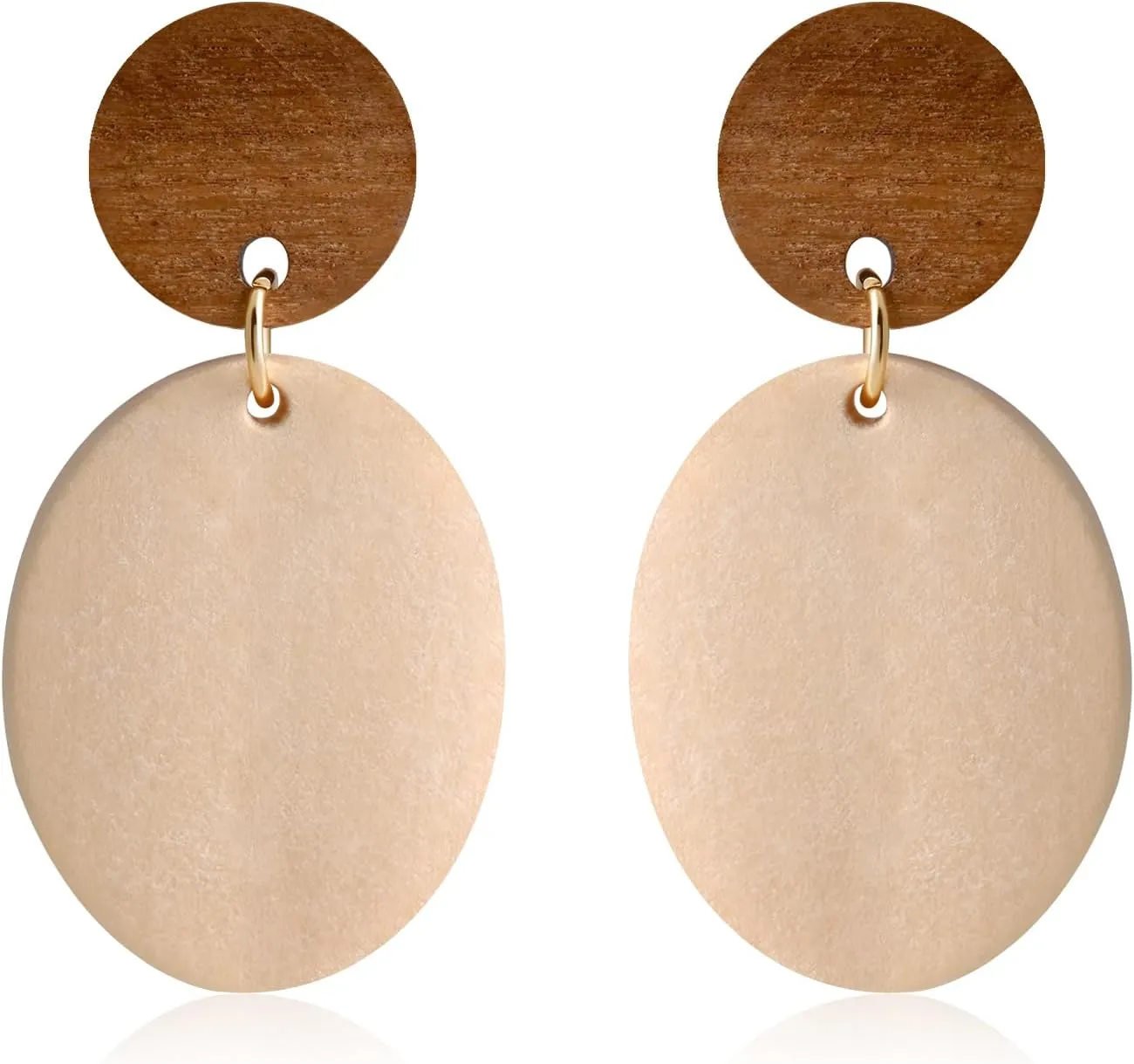 Wood Boho Earrings for Women Brown and Beige Lightweight Wooden Dangle Earrings Bohemian Style for Beach or Vacation